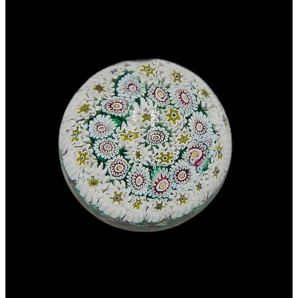 Millefiori Art Glass Paperweight Packed Cane Gold Green White 3 Inch - Picture 1 of 11